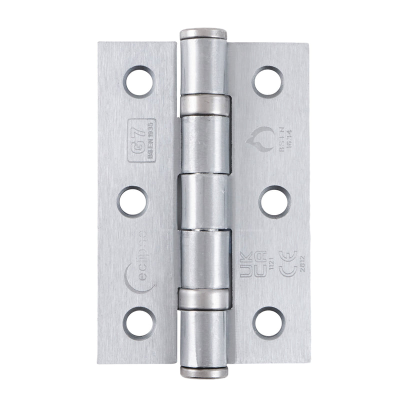 Eclipse - 76x51x2mm Ball Bearing Hinge Grade 7 (Pair) -  Satin Chrome -  14101 - Choice Handles