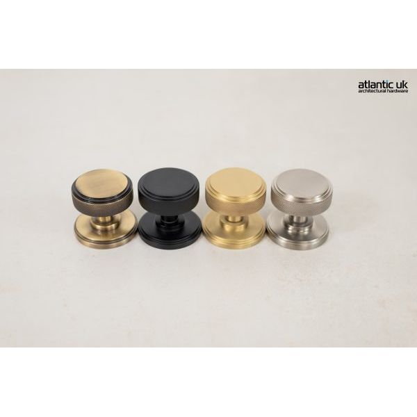 Millhouse Brass Harrison Solid Brass Knurled Mortice Door Knob on Concealed Fix Rose - Satin Nickel - MH450KSMKSNSOLID