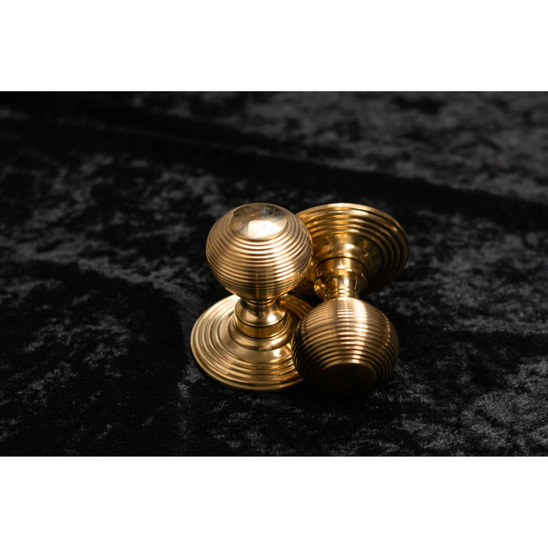 Old English Ripon Solid Brass Reeded Mortice Knob on Concealed Fix Rose - Raw Brass  - OE50RMKRB