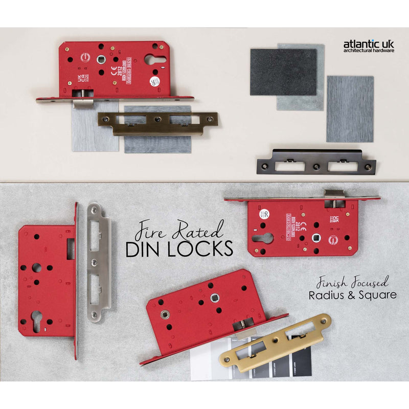 Atlantic DIN Rebate Kit for Euro Profile, Bathroom Lock, Latch, Euro Deadlock - Satin Chrome - ALKDINREBSC