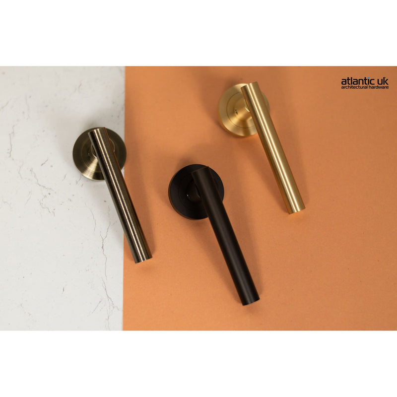 STATUS Nebraska Lever Door Handle on Round Rose - Urban Dark Bronze - S28RUDB