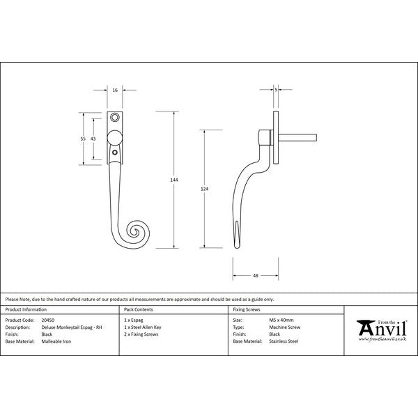 From The Anvil - Deluxe Monkeytail Espag - RH - Black - 20450