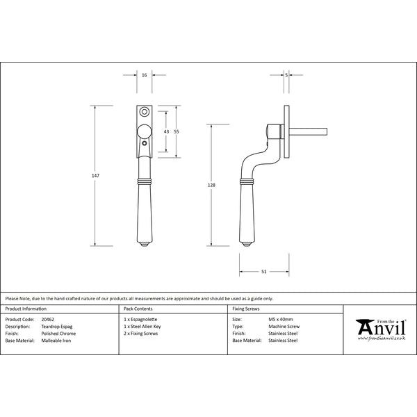 From The Anvil - Teardrop Espag - Polished Chrome - 20462