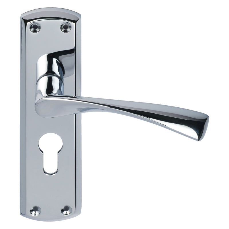 Eclipse - Monza Lever Euro 47.5mm Door Handle on Backplate Set -  Polished Chrome -  31724 - Choice Handles