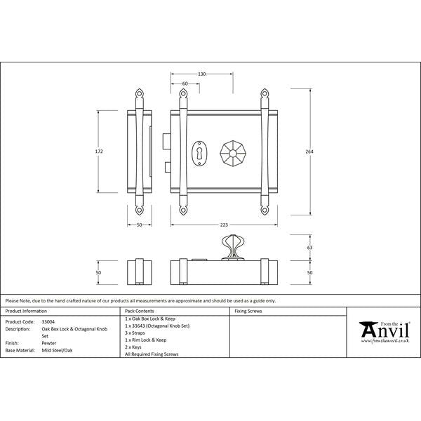 From The Anvil - Oak Box Lock & Octagonal Knob Set - Pewter Patina - 33004