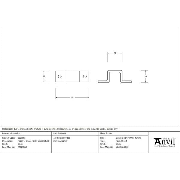 From The Anvil - Receiver Bridge for 6" Straight Bolt - Black - 33015R