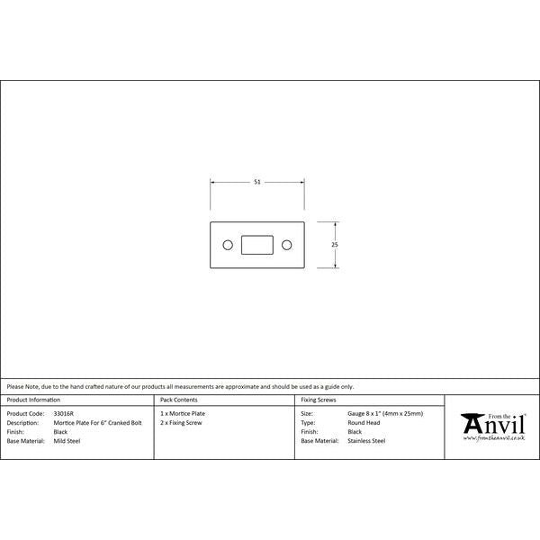 From The Anvil - Mortice Plate for 6" Cranked Bolt - Black - 33016R