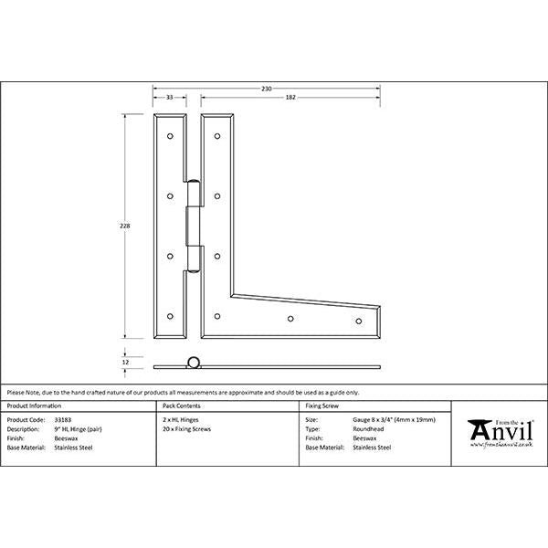 From The Anvil - Beeswax 9" HL Hinge (pair) - 33183