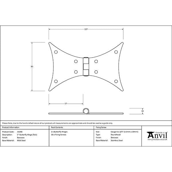 From The Anvil - Beeswax 5" Butterfly Hinge (pair) - 33200