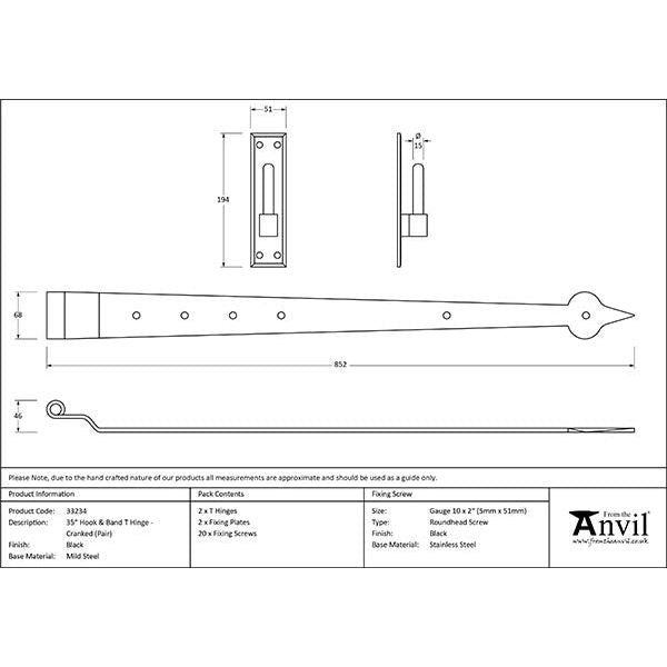 From The Anvil - Black 35" Hook & Band Hinge - Cranked (pair) - 33234