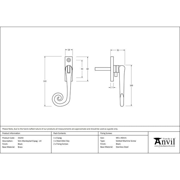 From The Anvil - Slim Monkeytail Espag - LH - Black - 33243