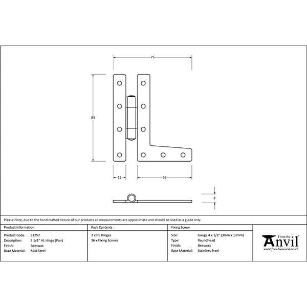 From The Anvil - Beeswax 3¼" HL Hinge (pair) - 33257