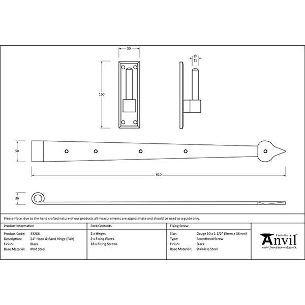 From The Anvil - Black 24" Hook & Band Hinge (pair) - 33286