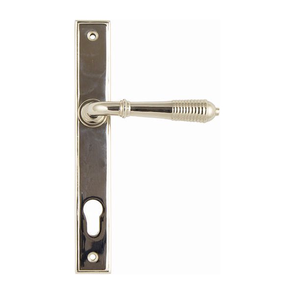 From The Anvil - Reeded Slimline Lever Espag. Lock Set - Polished Nickel - 33316