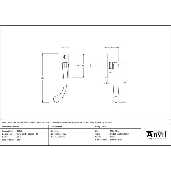 From The Anvil - Slim Peardrop Espag - LH - Black - 33331