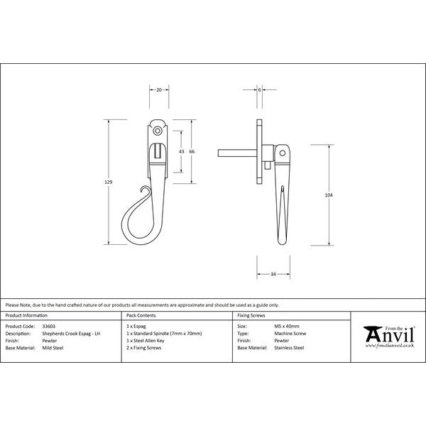 From The Anvil - Shepherd's Crook Espag - LH - Pewter Patina - 33603