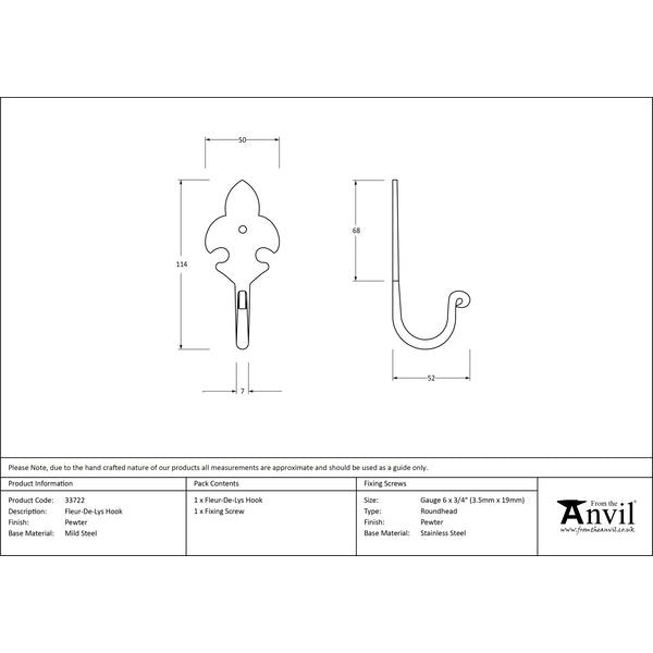 From The Anvil - Fleur-De-Lys Coat Hook - Pewter Patina - 33722