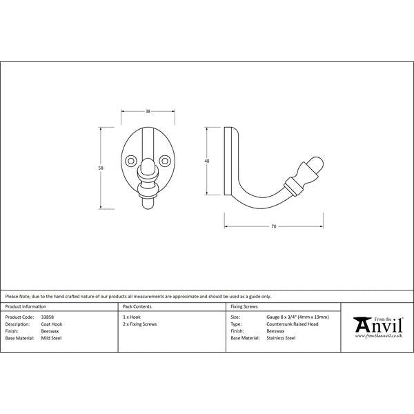 From The Anvil - Coat Hook - Beeswax - 33858