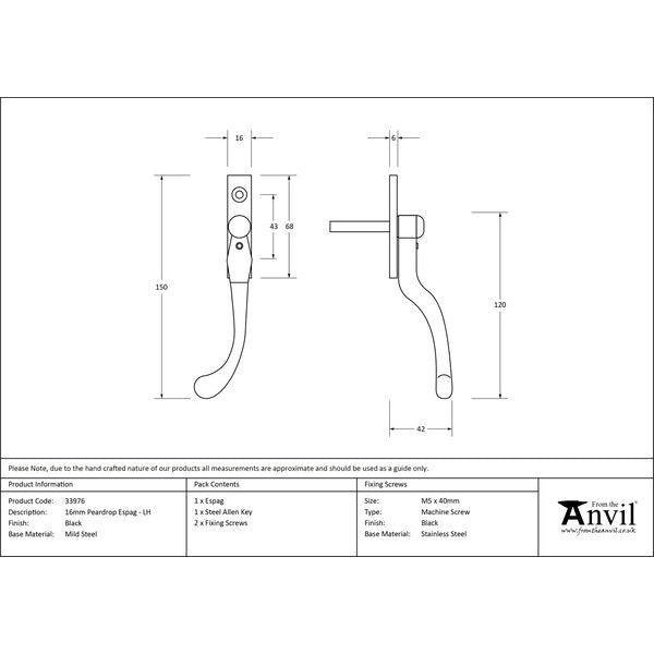 From The Anvil - 16mm Peardrop Espag - LH - Black - 33976