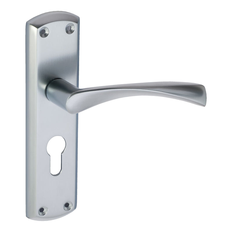 Eclipse - Monza Lever Euro 47.5mm Door Handle on Backplate Set -  Satin Chrome -  37724 - Choice Handles