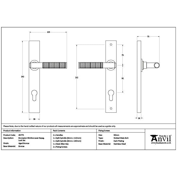 From The Anvil - Brompton Slimline Lever Espag. Lock Set - Aged Bronze - 45775