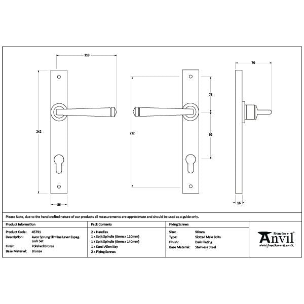 From The Anvil - Avon Slimline Lever Espag. Lock Set - Polished Bronze - 45791