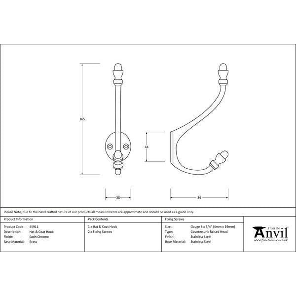 From The Anvil - Hat & Coat Hook - Satin Chrome - 45911