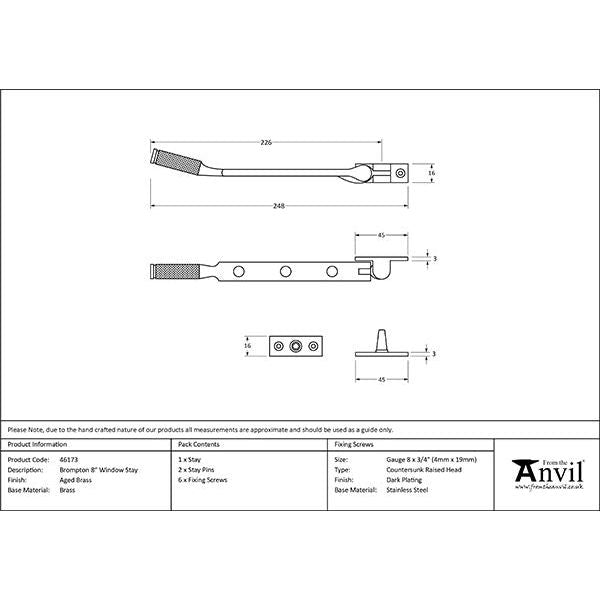 From The Anvil - Aged Brass 8" Brompton Stay - 46173