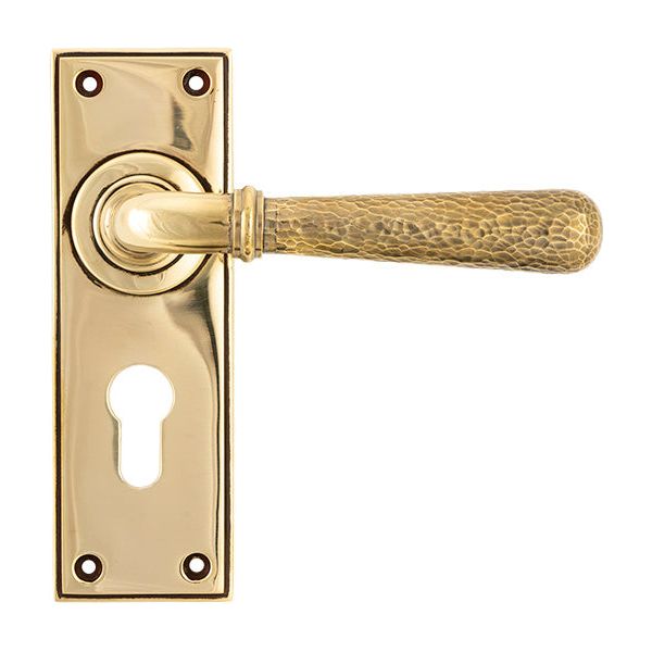 From The Anvil - Hammered Newbury Lever Euro Lock Set - Aged Brass - 46212