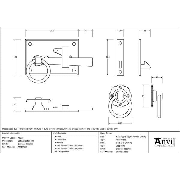 From The Anvil - External Beeswax Cottage Latch - LH - 46311