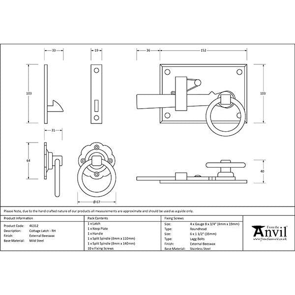 From The Anvil - External Beeswax Cottage Latch - RH - 46312