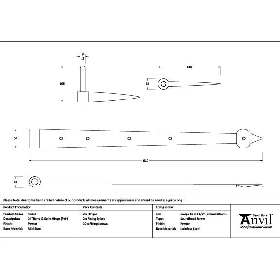 From The Anvil - Pewter 24" Band & Spike Hinge (Pair) - 46382