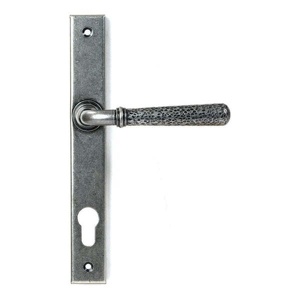 From The Anvil - Pewter Hammered Newbury Slimline Espag. Lock Set - 46389