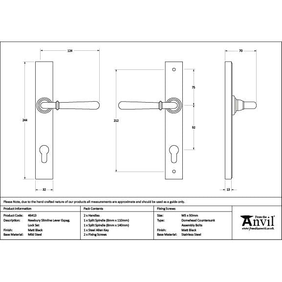 From The Anvil - Matt Black Newbury Slimline Lever Espag. Lock Set - 46413