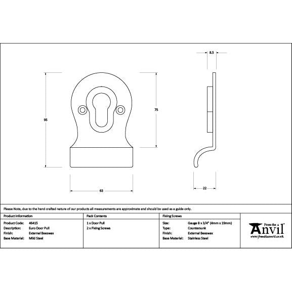 From The Anvil - External Beeswax Euro Door Pull - 46415