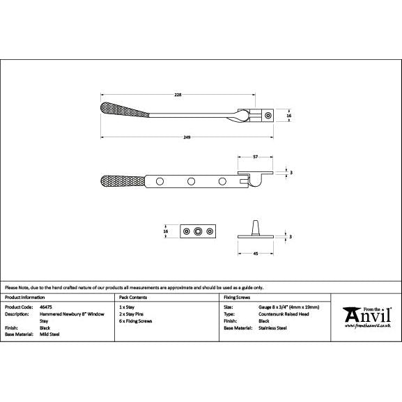 From The Anvil - Black 8" Hammered Newbury Stay - 46475