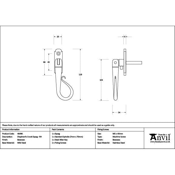 From The Anvil - Beeswax Shepherd's Crook Espag - RH - 46496