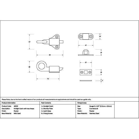 From The Anvil - Pewter Fanlight Catch with two Keeps - 46503