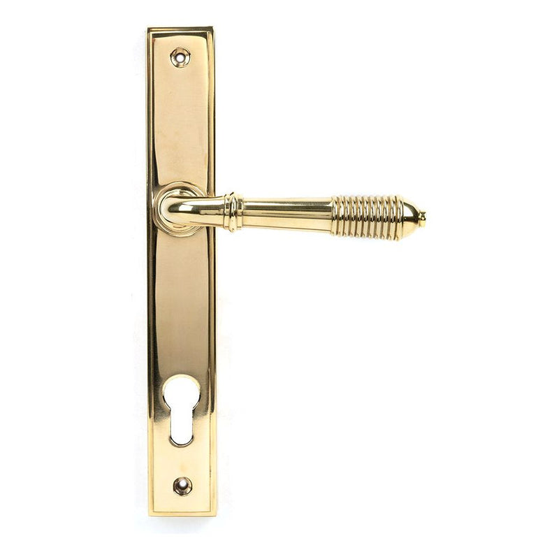 From The Anvil - Reeded Slimline Lever Espag. Lock Set - Polished Brass - 46545