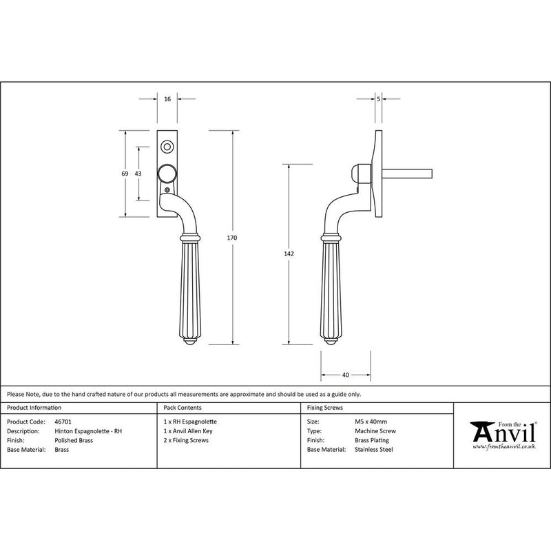 From The Anvil - Hinton Espag - RH - Polished Brass - 46701