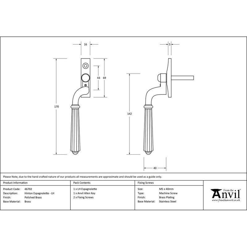 From The Anvil - Hinton Espag - LH - Polished Brass - 46702