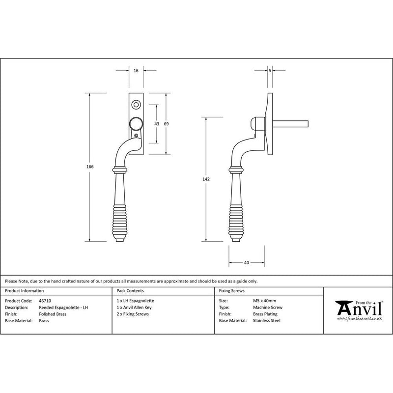 From The Anvil - Reeded Espag - LH - Polished Brass - 46710