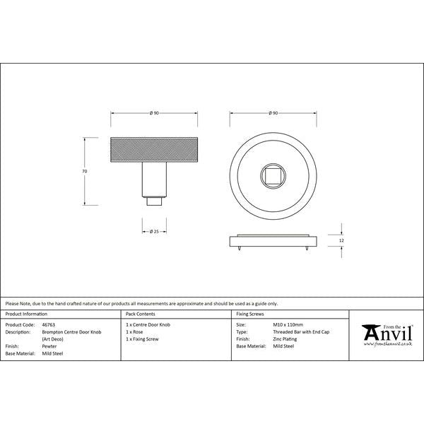 From The Anvil - Pewter Brompton Centre Door Knob (Art Deco) - 46763