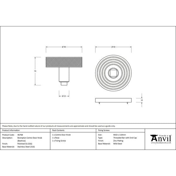 From The Anvil - Polished Marine SS (316) Brompton Centre Door Knob (Beehive) - 46768