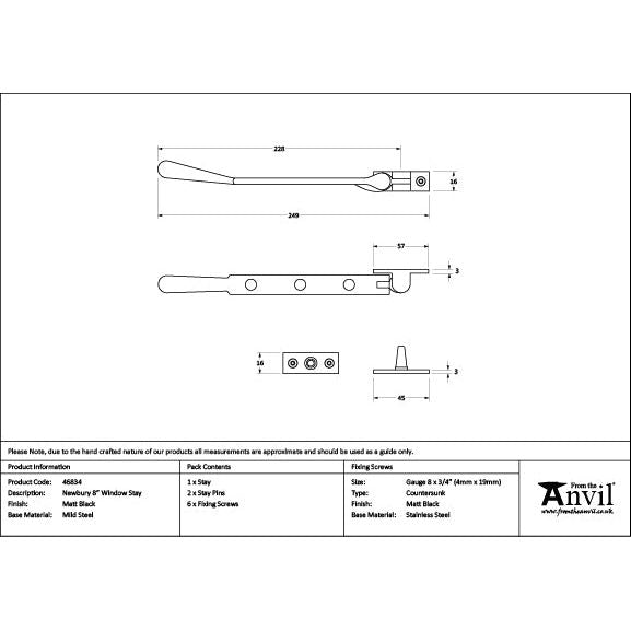 From The Anvil - Matt Black 8" Newbury Stay - Matt Black  - 46834