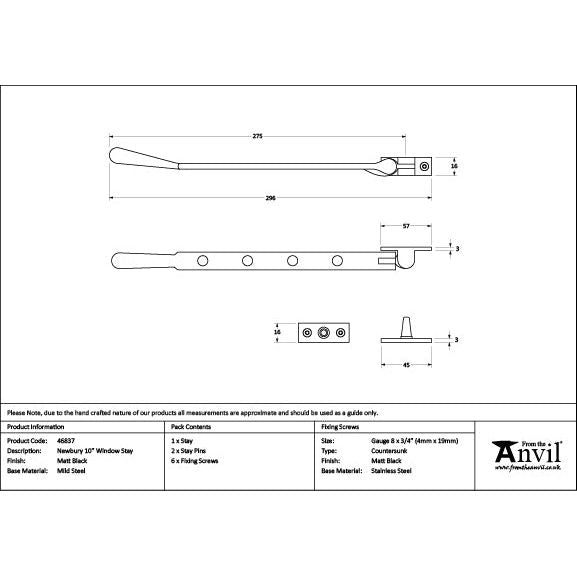 From The Anvil - Matt Black 10" Newbury Stay - Matt Black  - 46837