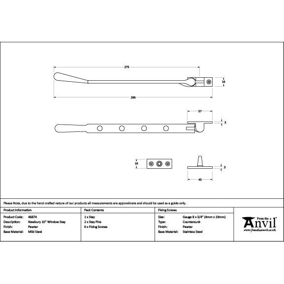 From The Anvil - Pewter 10" Newbury Stay - Pewter Patina  - 46874