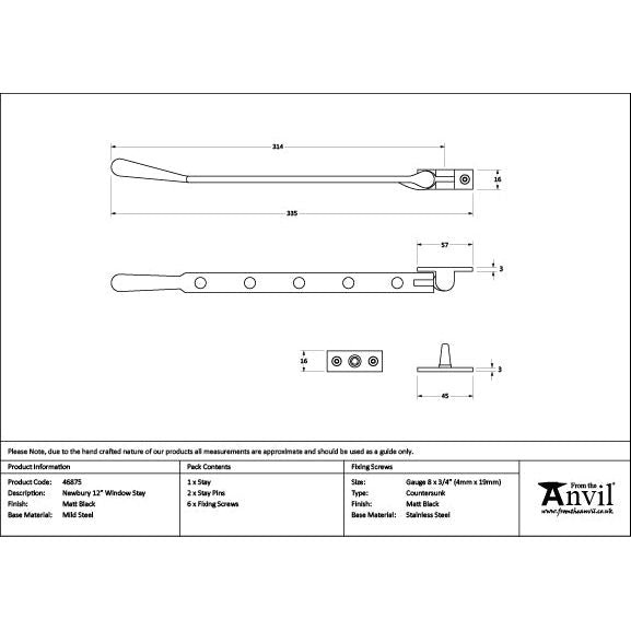 From The Anvil - Matt Black 12" Newbury Stay - Matt Black  - 46875