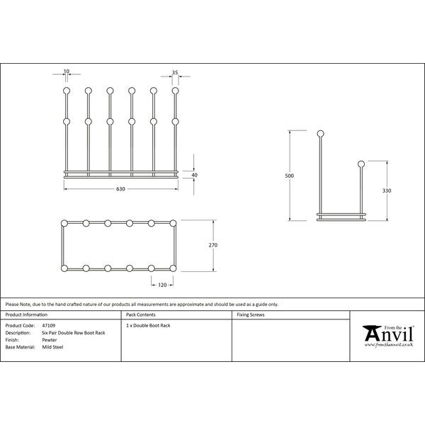 From The Anvil - Pewter Six Pair Boot Rack - Pewter Patina  - 47109