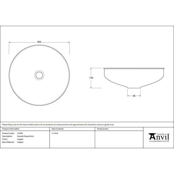 From The Anvil - Smooth Copper Round Sink - Smooth Copper  - 47200